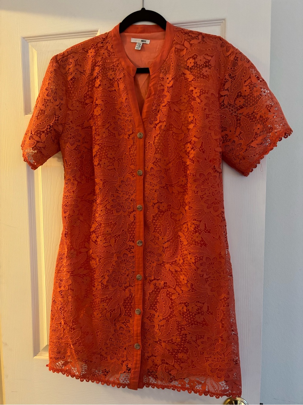 Amuse Society Orange/Coral Lace Button-Front Women's Dress, Size Large, Like New